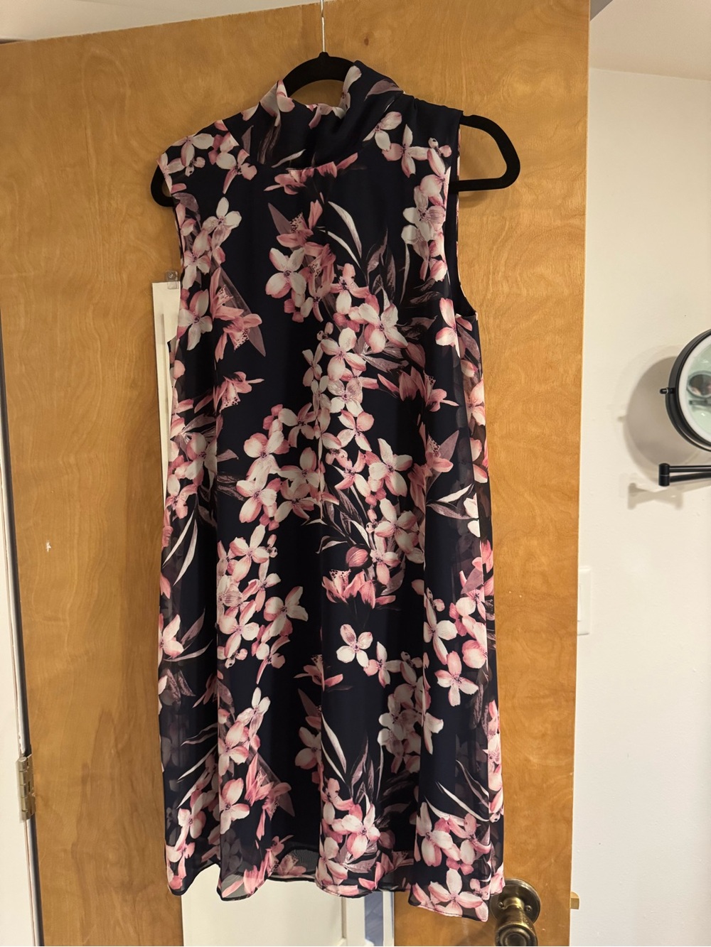 connected apparel Navy Sleeveless Midi Dress with Pink Floral Pattern